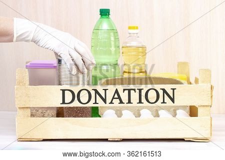Food Box, Donation, Volunteers Help Those In Need Of Food. Virus, Isolation. Food Delivery. On The B