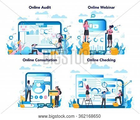 Audit Online Service Or Platform On Differernt Device Concept Set.