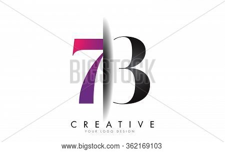 73 7 3 Grey And Pink Number Logo With Creative Shadow Cut Vector Illustration Design.