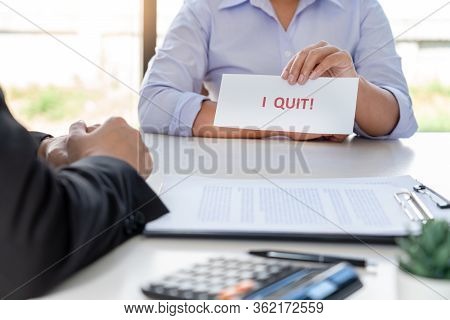 Businessman Sending A Resignation Letter To The Executive Employer Boss On Desk, Change Of Job, Unem