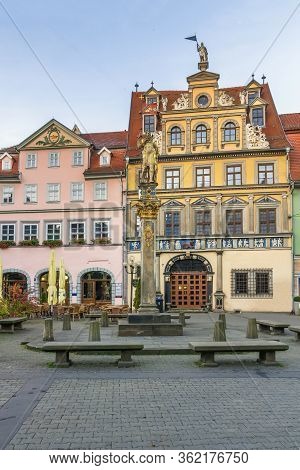 Picturesque Houses In The Renaissance Style On The Fischmarkt Square In Erfurt, Germany