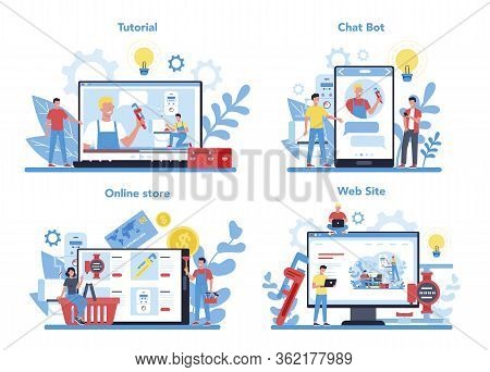 Plumbing Online Service Or Platform On Differernt Device Concept Set.