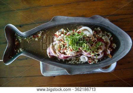 Steam Squid With Spicy Chili And Lemon Sauce (thai Seafood Call Pla Muk Nung Manow)