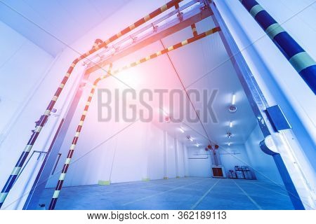 Empty Industrial Freezer Warehouse For Vegetable Storage.