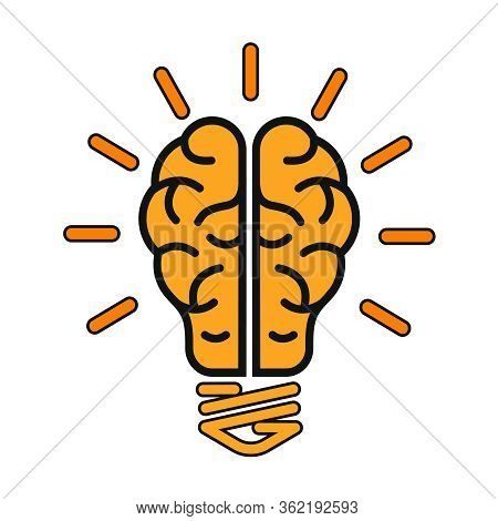 Vector Icon Of The Brain In The Form Of A Lamp. Icon Of A Bright Idea. Flat Design Isolated On White