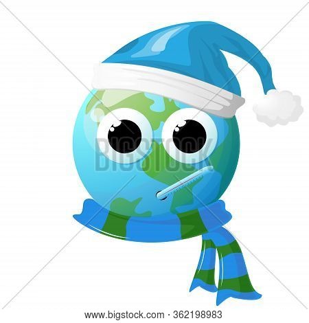 Figure Of The Earth Depicting The Onset Of Cold Weather. Bad Ecology Vector