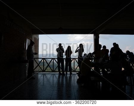Nan, Thailand, December, 30, 2019: People Silhouette In Sakad Dee Home Stay Coffee Shop Famous Favor