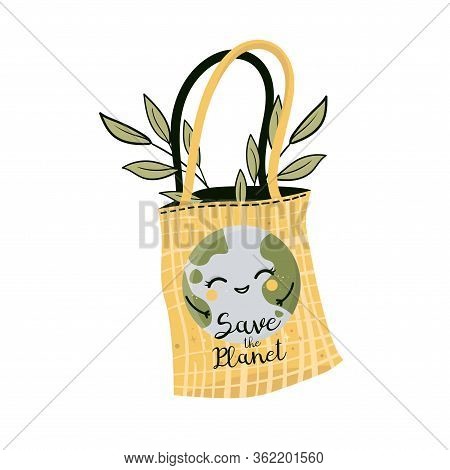 Zero Waste Shopping - Life Style Vector. Tote Bag, Cotton, Net Bags.