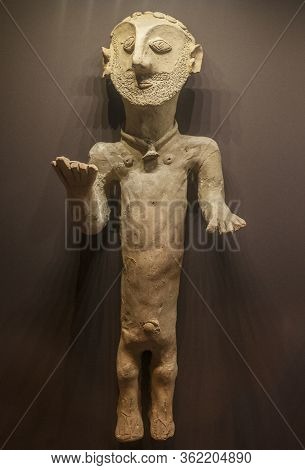 Barcelona, Spain - Dec 27th, 2019: Terracotta Of Baal-hammon, The Most Important Carthaginian God. 4