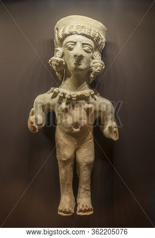 Barcelona, Spain - Dec 27th, 2019: Statuette Of Carthaginian Goddess Tanit. 4th Century Bc, Puig Des