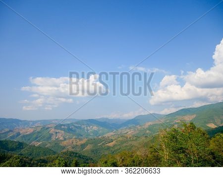 Landscape Mountain View Name Thai : Doi Sakad At Pua,nan,thailand.landmark Green Environment Outdoor