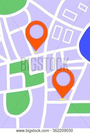 Illustration Of City Map With Marks. Search Locations
