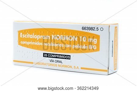 Tbilisi, Georgia- April 18, 2020: Escitalopram Antidepressant Medicine Pills Closeup