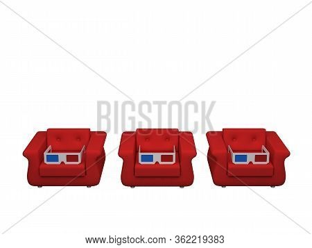 Red Sofa 3d Glasses With White Background