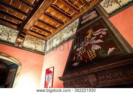 Rivarolo, Italy - May 28, 2017: Castle Of Malgrà In Rivarolo Canavese (italy) On May 28, 2017. Detai