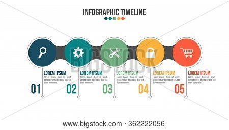 Infographic Timeline With 5 Options. Business Infographics. Presentation Slide With 5 Steps, Circles