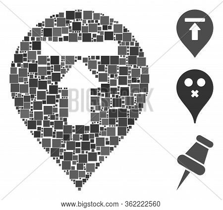 Mosaic Dead End Marker Icon Composed Of Square Items In Variable Sizes And Color Hues. Vector Square
