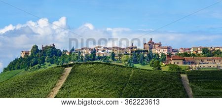 Panorama Of Novello (piedmont, Italy) With The Town And The Vineyards. Novello Is The Main Villages 