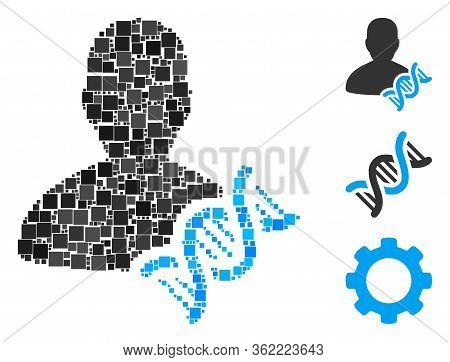 Mosaic Geneticist Dna Icon Designed From Square Items In Different Sizes And Color Hues. Vector Squa