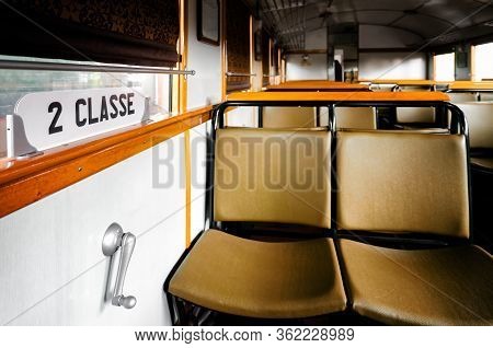 Second Class Compartment Of An Italian Littorina, Old Rail Motor Coach From World War Ii Period