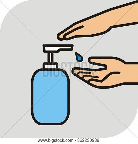 Hand Press Sanitizer Alcohol Gel Bottle To Cleaning Disinfection And Washing Flat Co;or Icon Vector 