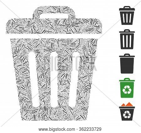 Line Mosaic Trash Can Icon Composed Of Thin Items In Variable Sizes And Color Hues. Vector Line Elem
