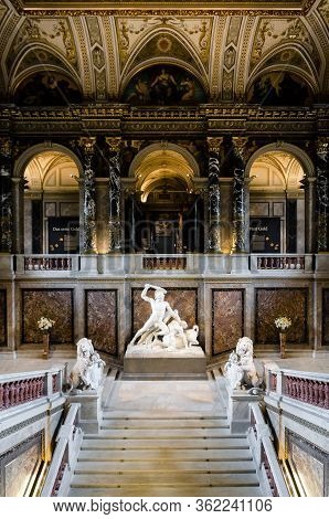 Vienna, Austria - May 20, 2017: The Grat Staircase Of The Kunsthistorisches Museum (fine Art History