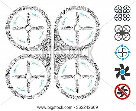 Hatch Collage Quadrotor Screws Rotation Icon Constructed From Thin Elements In Random Sizes And Colo