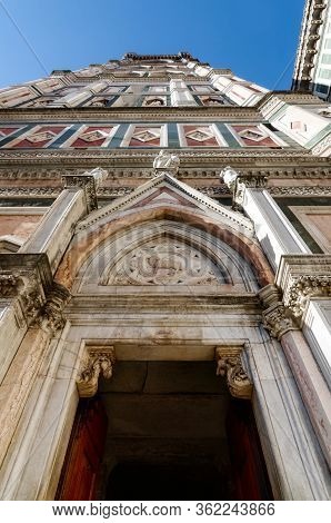 Detail Of The Famous Giotto's Campanile, Bell Tower Of The Basilica Of Santa Maria Del Fiore (saint 