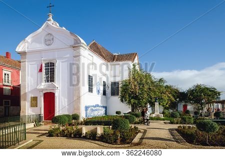 Lisbon, Portugal - February 2, 2019: Miraduro De Santa Luzia, Famous Panoramic Viewpoint With The Ne