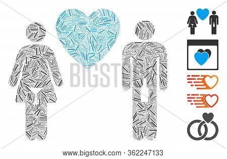 Hatch Collage Drunky Love Pair Icon Organized From Narrow Items In Variable Sizes And Color Hues. Ve