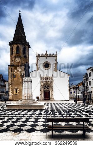 The Famous Church Of Sao Joao Baptista In Praca Da Republica, Main Square Of Tomar, Portugal, Ancian
