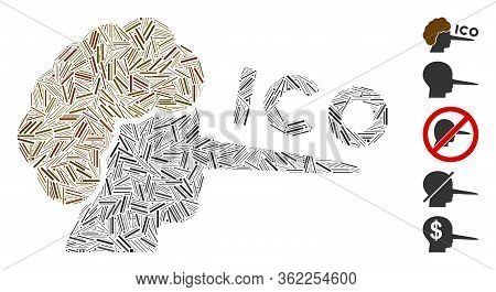 Linear Mosaic Ico Liar Icon Composed Of Narrow Elements In Various Sizes And Color Hues. Vector Hatc