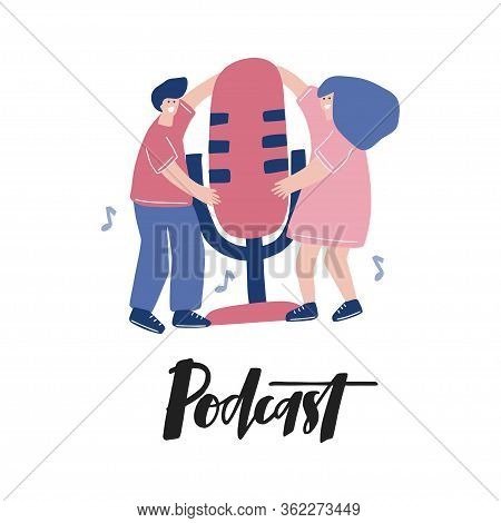 Podcast Flat Vector Banner Template. Broadcast Poster Design.