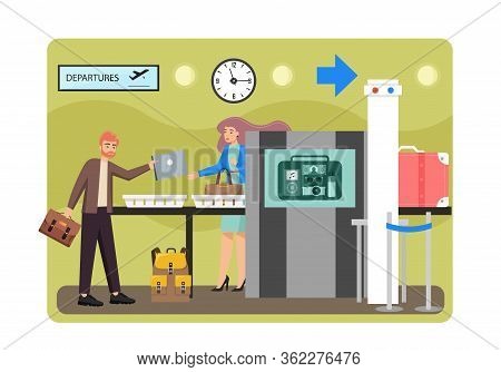Airport Security Check, Vector Flat Style Design Illustration