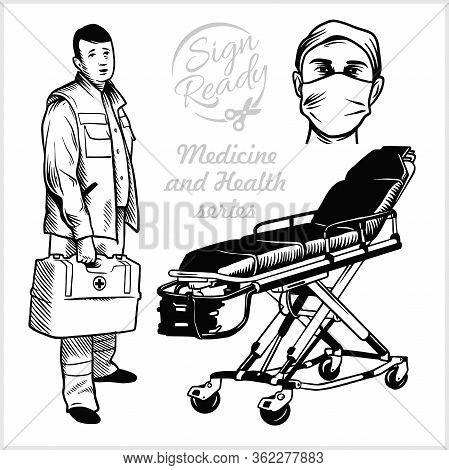 Paramedic. Medical Gurney. Vector Stock Illustration Isolated