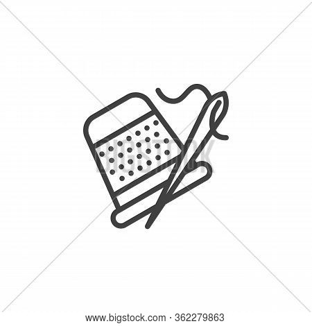 Sewing Thimble And Needle Line Icon. Linear Style Sign For Mobile Concept And Web Design. Thimble Fo
