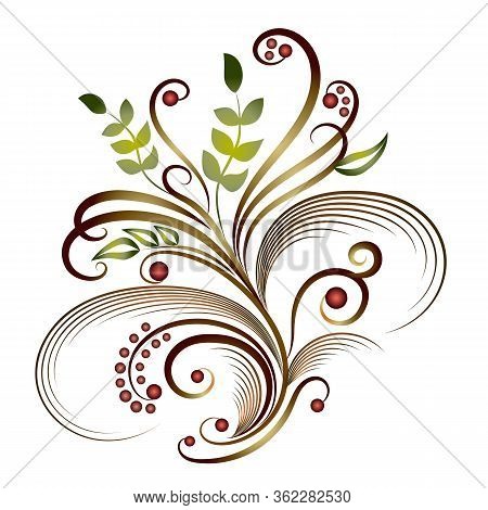 Abstract Bouquet Of Berries And Leaves On A White Background.vector Illustration Of Colored Leaves A