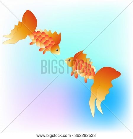 Abstract Colored Background With Gold Fishes.abstract Golden Fish On A Colored Background.