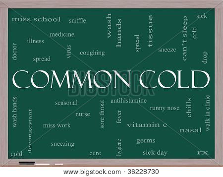 Verkoudheid Word Cloud Concept op een schoolbord