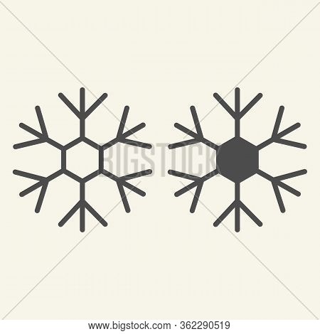 Snowflake Line And Solid Icon. Ice Crystal Flake Of Snow With Sixfold Symmetry Outline Style Pictogr