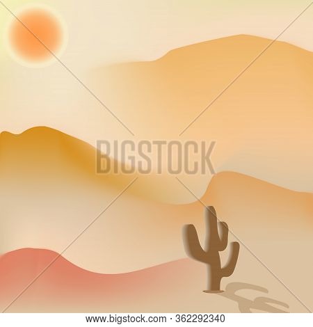 Cactus In The Desert On A Yellow-orange Background.yellow Background With A View Of The Cactus In Th