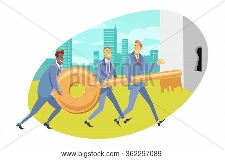 Team, Coworking, Cooperation, Partnership, Business Concept. Team Of Businessmen Partners Coworkers 