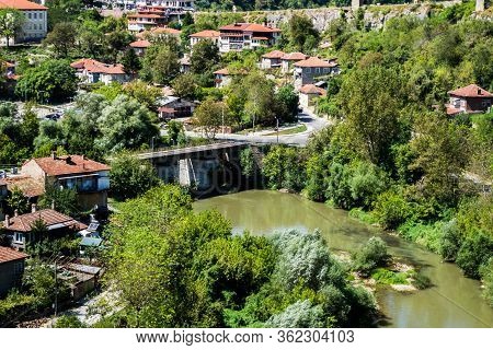 Landscape With The Beautiful Veliko Tarnovo Town Seen From The Fortress And Yantra River, Bulgaria.