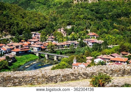 Landscape With The Beautiful Veliko Tarnovo Town Seen From The Fortress And Yantra River, Bulgaria.