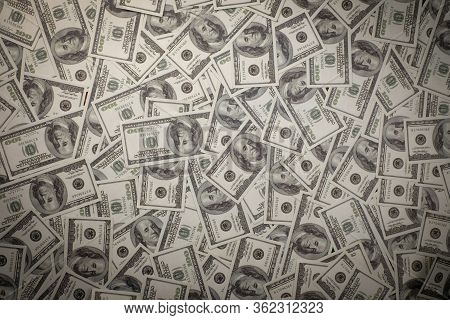 Group Of Money Stack Of 100 Us Dollars Banknotes A Lot Of The Background Texture Top View