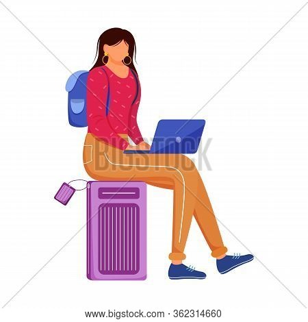 Using Laptop During Travelling Flat Vector Illustration