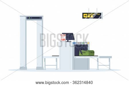 Border Control Semi Flat Rgb Color Vector Illustration. Covid Warning. Security Check Equipment For 