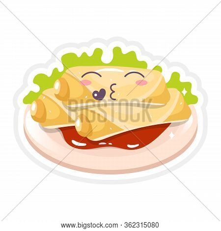 Chineese Spring Rolls Cute Kawaii Vector Character