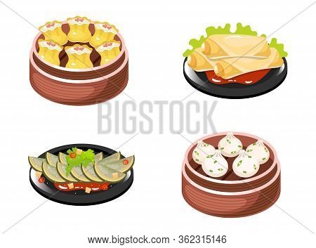 Chinese Dishes Color Icons Set